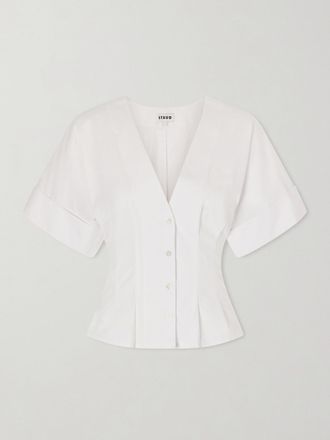 Staud Blusa In Popeline Di Misto Cotone Con Pinces Elle - Bianco