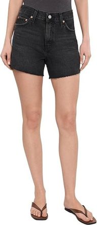 Levi's Premium Ribcage Shorts Womens Black Denim Mid Rise Frayed Hem GBO3812
