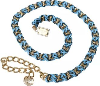 Dolce & Gabbana Blue Braided Gold Brass Chain Waist Womens Belt