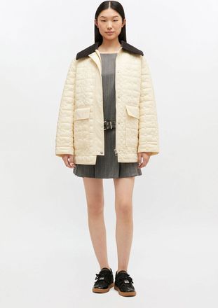 Ganni Shiny Quilt Midi Jacket - Size S/M Beige