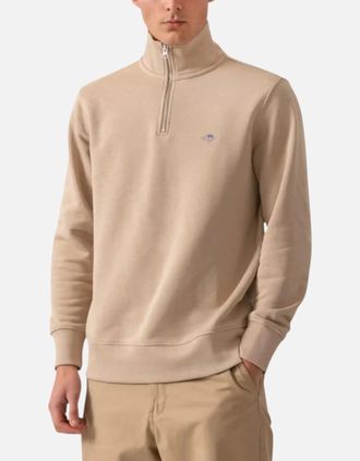 GANT Mens GANT Mens Sweatshirt Embroidered Shield Half Zip Pullover Winter Jumper Black - Cream/Brown - Size: 44