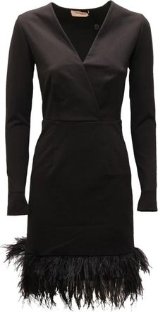 Twinset Zwart Zijrits Veer Jurk - Dames - Korte kleedjes - Zwart - M - Kleedjes