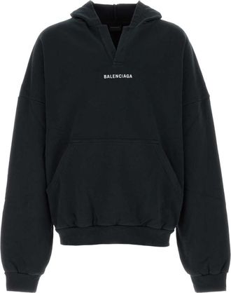 Balenciaga Black Solid Cotton Sweatshirt