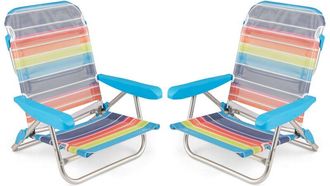 Costway 2 Pack Beach Chair for Adults Foldable 5 Position Reclining Picnic Chair