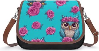 Generic Owl Rose Flower Crossbody Bags for Women Leather Tote Bag Travel Purse Shoulder Bag for Work Shopping