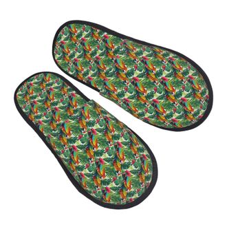Generic Cotton Slippers Tropical Flower Leaves Parrot Warm Fuzzy Slippers Lightweight House Shoes For Home Travel Indoor L