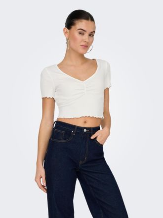 Only Kurzarmshirt ONLY ONLBETTY S/S V-NECK TOP CC JRS, Damen, Gr. XL (42), weiss (cloud dancer), Jersey, Obermaterial: 95% Baumwolle, 5% Elasthan, unifarbe