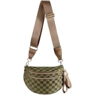Generic Women Checkered Crossbody Bags Bum Handbag, Durable Strap Roomy Versatile Mom-Friendly Diaper Bag with Different Pockets (Green Khaki Checkered 12)