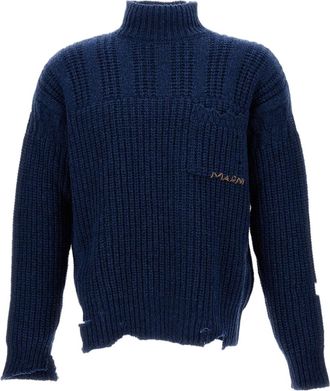 Marni High-Neck Cable-Knit Jumper With Logo Embroidery