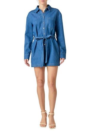 English Factory Long Sleeve Denim Romper at Nordstrom, Size Large