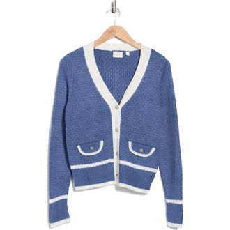 Cyrus Contrast Trim Boyfriend Cardigan in New Jean Heather/Cream at Nordstrom Rack, Size X-Large