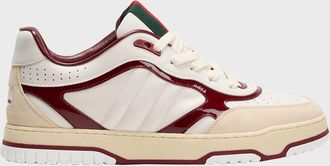 Gucci Mens Re-Web Suede and Calf Patent Leather Sneakers