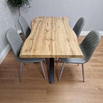 Kosy Koala Modern Dining Table with 4 Grey Gem pattern Faux Leather Chairs in Brown