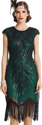 Babeyond Babeyond Ladies Retro 1920s-style Flapper Dress - Fully Sequined, Round-necked, Great Gatsby Themed Party Dress - Ladies costume dress - Green - S