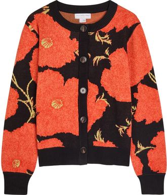 Never Fully Dressed Floral-intarsia Knit Cardigan - Black Red - XL (UK16 / XL)
