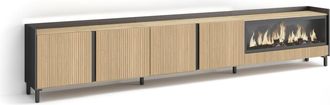 Skraut Home Skraut Home - Mueble Tv, Televisi&oacute;n, Muebles De Sal&oacute;n, Almacenaje, 315x35x61cm, Para Tv Hasta 80, Chimenea El&eacute;ctrica Xxl, Dise&ntilde;o Industrial, Led, Esti