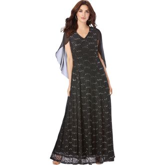 Roaman's Plus-Size Allover Lace Gown With Capelet in Black at Nordstrom, Size 26