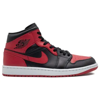 Nike Jordan Air Jordan 1 Mid Leather Mens Lace Up Trainers - Black Gym Red White - Size:UK 10.5