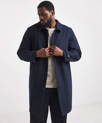 Jacamo Navy Wool Blend Mac with Cuff Tab Detail