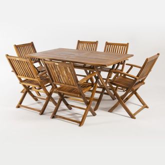 ED&Egrave;N JARD&Iacute; Conjunto de 6 sillones plegables de jard&iacute;n y mesa rectangular de teca