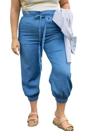LFDL Chambray Cropped Tapered Joggers In Blue