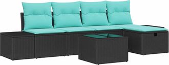 vidaXL Conjunto De Sof&aacute; De Jard&iacute;n 6 Uds. Negro Rat&aacute;n Sint&eacute;tico Vidaxl