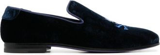 Philipp Plein skull-embroidered velvet loafers - men - Calf Leather/Calf Leather/Fabric - 40 - Blue