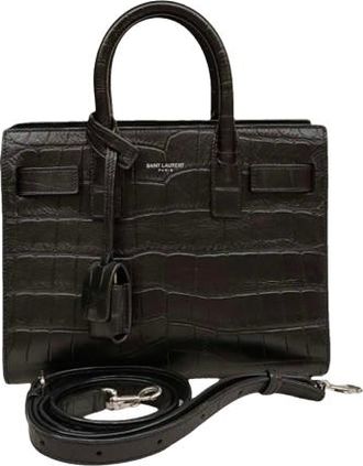 Saint Laurent Small Black Croc Embossed Sac De Jour Bag
