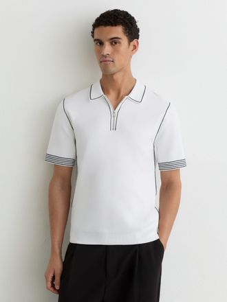 Reiss White Stitch-detail Half-zip Polo Shirt, Xxl