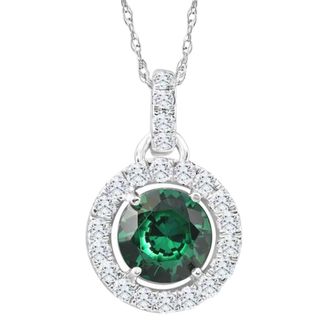 Pompeii3 1 1/2Ct Emerald Diamond Halo Pendant Womens 10k White Gold Necklace 18 Length