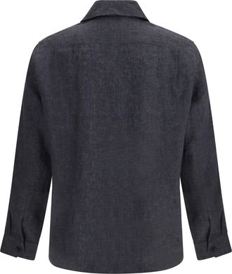 Brunello Cucinelli Mens Easy Fit Linen Shirt Antracite