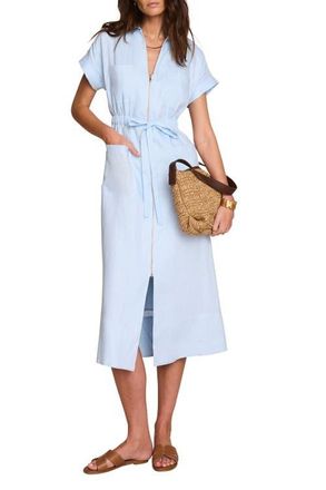 Mint Velvet Linen Midi Shirt Dress in Blue at Nordstrom, Size 10