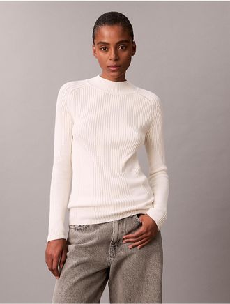 Calvin Klein Jeans Calvin Klein Womens Cotton Rib Slim Sweater - Ivory - XS