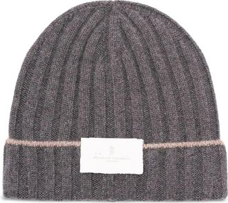 Brunello Cucinelli Chunky Geribbelde Cashmere Grijze Hoed - Heren - Hoeden - Grijs - L - Kasjmier - Accessoires