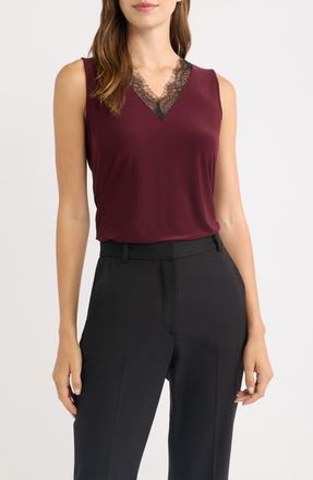 Anne Klein Lace Trim V-Neck Tank in Barolo at Nordstrom, Size X-Large