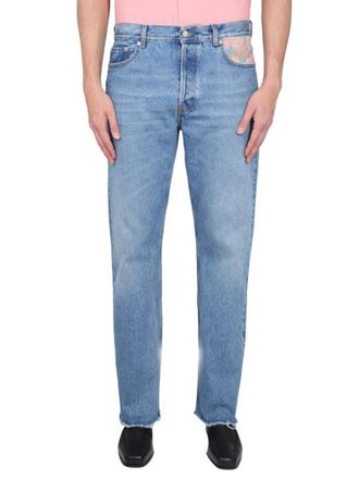 S&eacute;fr Light-Wash Jeans With Distressed Hem