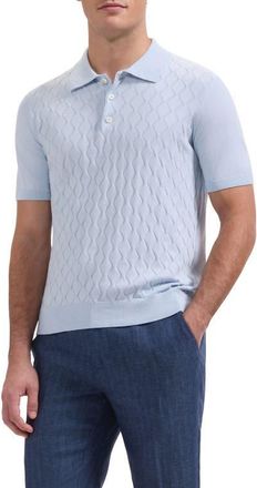 Bugatchi Wave Stitch Cotton Knit Polo in Ice at Nordstrom, Size Xx-Large