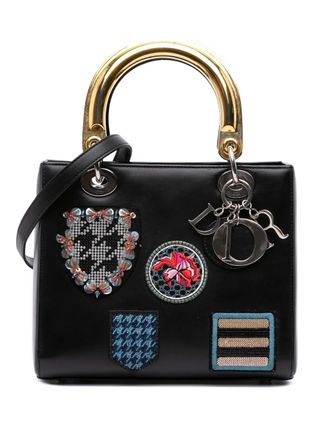Dior 2014 Medium Calfskin Patch Embellished Lady Dior satchel - women - Calf Leather - One Size - Black