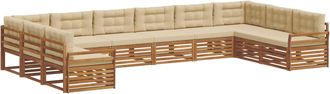 vidaXL Juegos De Sof&aacute;s 8 Uds. Natural Y Beige Madera De Acacia S&oacute;lida Vidaxl
