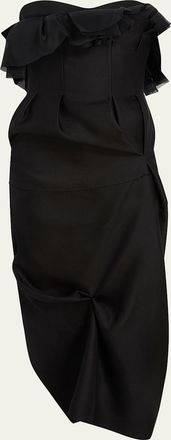 Khaite Salm Pleated Strapless Midi Dress