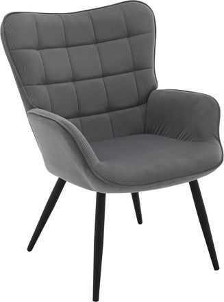 Woltu Woltu - Sill&oacute;n Con Respaldo Alto Y Reposabrazos. Asiento De Pana. Patas De Metal. Estampado De Cuadros. Gris Oscuro