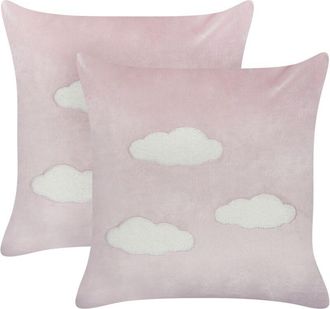 Beliani Beliani - Lote De 2 Cojines Decorativos De Terciopelo Bordado Con Patr&oacute;n De Nubes En Color Rosa 45 X 45 Cm Ipomea