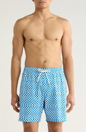 Scotch & Soda Checker Print Swim Trunks in Campanula at Nordstrom Rack, Size X-Large