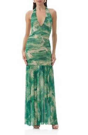 AFRM Lapointe Snakeskin Print Halter Dress in Green Snake at Nordstrom Rack, Size Small