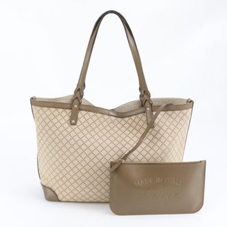 Gucci Brown Leather Canvas Handbag Shoulder Bag Tote Bag (Pre-Owned)