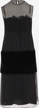 Ferragamo Black Lace-panel Midi Dress