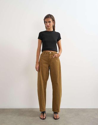 Topshop jeans barrel a vita medio alta color cumino-Blu