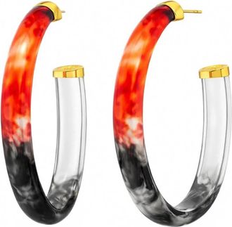 Gold & Honey Womens Game Day Xl Oval Tie Dye Lucite Hoop Earrings In Black/red