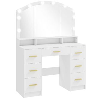 HOMCOM Tocador de maquillaje 110x40x150 cm blanco