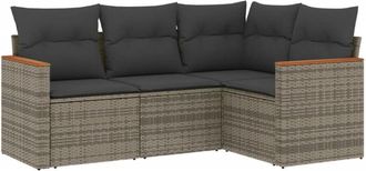 vidaXL Set De Sof&aacute;s De Jard&iacute;n 4 Pzas Y Cojines Rat&aacute;n Sint&eacute;tico Gris Vidaxl